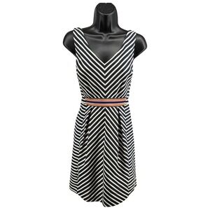 Anthropologie Maeve Navy Ivory Stripe Fit Flare Dress Bra Strap Keepers 10P